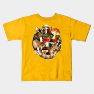 Mushroom night forest, mushroom art, mycology, multicoloured cottage core aesthetic design over a Kids T-Shirt